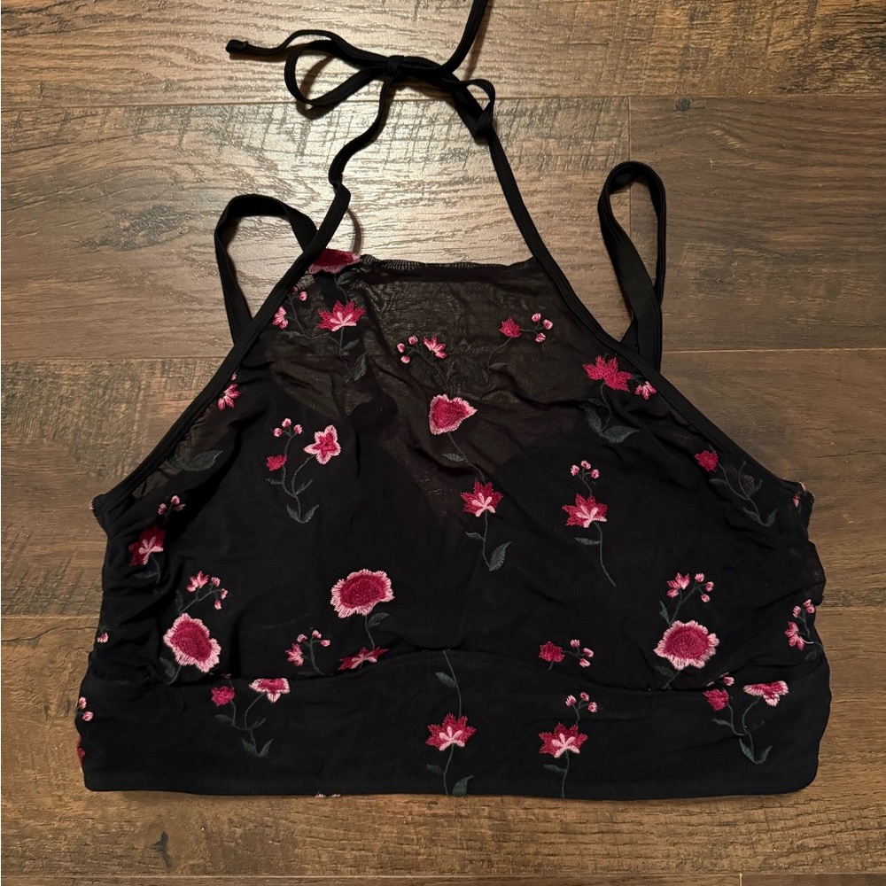 Torrid Black Floral High Neck Bikini Top